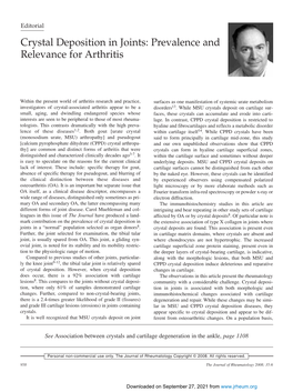 Crystal Deposition in Joints: Prevalence and Relevance for Arthritis
