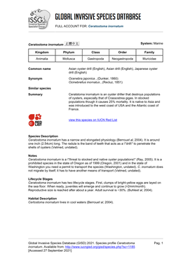 Ceratostoma Inornatum Global Invasive Species Database (GISD)