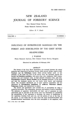 NEW ZEALAND JOURNAL of FORESTRY SCIENCE New Zealand Forest Service, Forest Research Institute, Rotorua