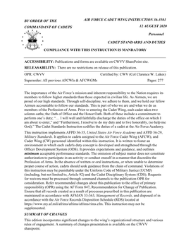 Cadet Standards and Duties Instruction