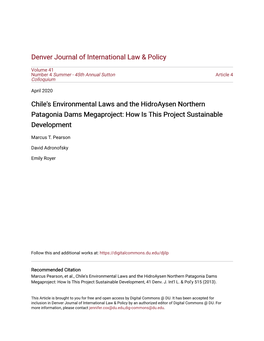 Chile's Environmental Laws and the Hidroaysen Northern Patagonia Dams Megaproject: How Is This Project Sustainable Development