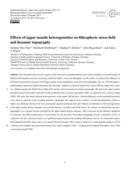 Effects of Upper Mantle Heterogeneities on Lithospheric Stress Field and Dynamic Topography