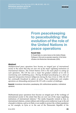The Evolution of the Role of the United Nations in Peace Operations