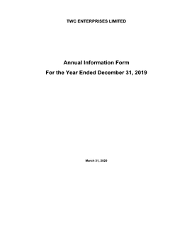 Annual Information Form for the Year Ended December 31, 2019