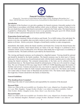 Funeral Ceremony Guidance (Prepared by “Association of United Hindu and Jain Temples (UHJT), Washington Metropolitan Area”