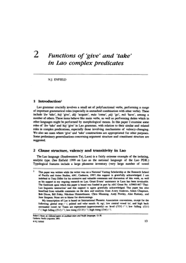 2 Functions of Give' and Ctake' in Lao Complex Predicates