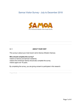 Samoa Visitor Survey - July to December 2018