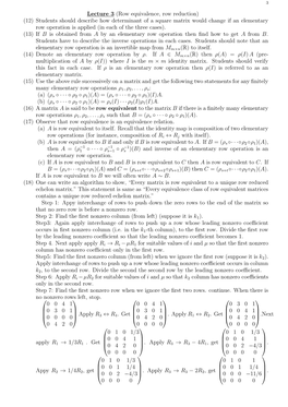 Lecture 3 (Row Equivalence, Row Reduction) (12) Students Should Describe How Determinant of a Square Matrix Would Change If an E