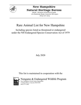 Rare Animal List for New Hampshire