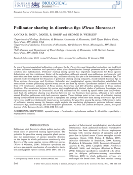 Pollinator Sharing in Dioecious Figs (Ficus: Moraceae)