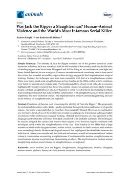 Was Jack the Ripper a Slaughterman? Human-Animal Violence and the World’S Most Infamous Serial Killer