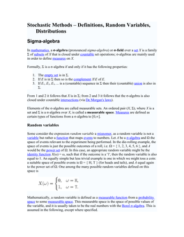 Stochastic Methods – Definitions, Random Variables, Distributions