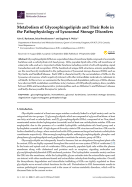 Metabolism of Glycosphingolipids and Their Role in the Pathophysiology of Lysosomal Storage Disorders