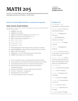 MATH 205 Jaue@Live.Esu.Edu This Form Is a Review Sheet for MATH 090 Students Based Primarily Around the Teaching & Instructions of Professor V