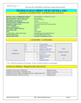 Technical Data Sheet / Ficha Técnica /Gds General Information / Información General