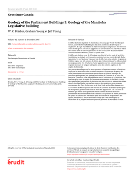 Geology of the Manitoba Legislative Building W