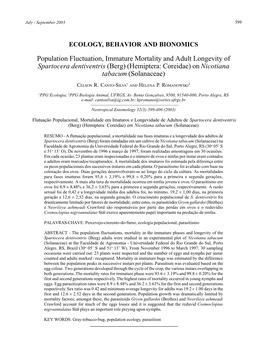 Population Fluctuation, Immature Mortality and Adult Longevity of Spartocera Dentiventris (Berg) (Hemiptera: Coreidae) on Nicotiana Tabacum (Solanaceae)