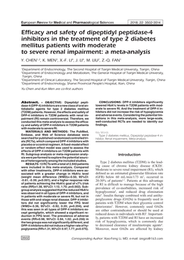 Efficacy and Safety of Dipeptidyl Peptidase-4 Inhibitors