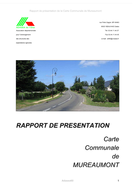 RAPPORT DE PRESENTATION Carte Communale De MUREAUMONT