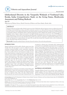 Ichthyofaunal Diversity in the Varapuzha Wetlands of Vembanad