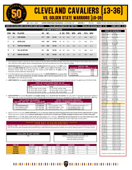 2019-20 Cleveland Cavaliers Game Notes Follow @Cavsnotes on Twitter Regular Season Game # 50 Home Game # 26
