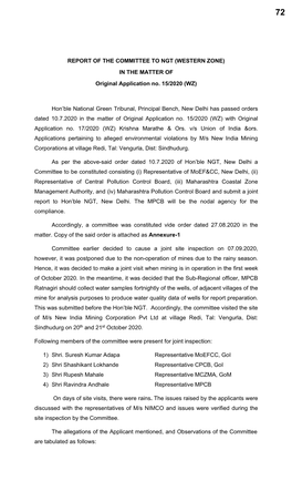 REPORT of the COMMITTEE to NGT (WESTERN ZONE) in the MATTER of Original Application No