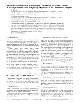 Damped Oscillations and Equilibrium in a Mass-Spring System Subject to Sliding Friction Forces: Integrating Experimental and Theoretical Analyses P