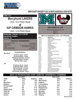 Mercyhurst LAKERS at IUP CRIMSON HAWKS