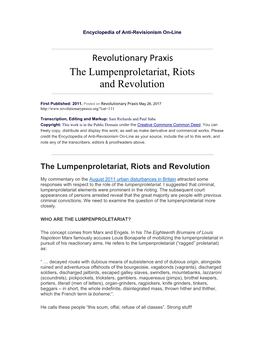 The Lumpenproletariat, Riots and Revolution