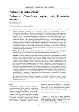 (Trans-Mura Region) and Prekmurian Language