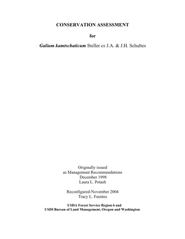 Galium Kamtschaticum Conservation Assessment