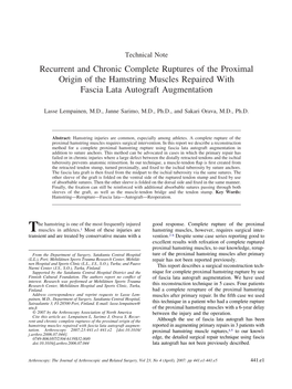 Recurrent and Chronic Complete Ruptures of the Proximal Origin of the Hamstring Muscles Repaired with Fascia Lata Autograft Augmentation