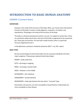 Introduction to Basic Human Anatomy