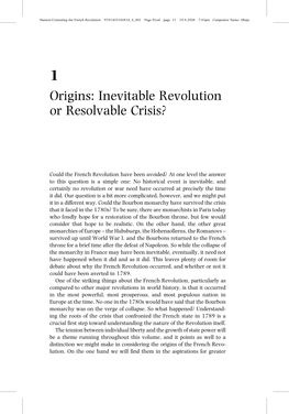 Origins: Inevitable Revolution Or Resolvable Crisis?