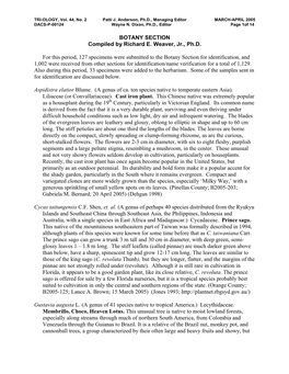 BOTANY SECTION Compiled by Richard E. Weaver, Jr., Ph.D. for This Period, 127 Specimens Were Submitted to the Botany Section