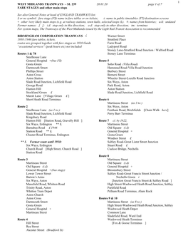 WEST MIDLANDS TRAMWAYS – SL 239 20.01.20 Page 1 of 7 FARE STAGES and Other Main Stops