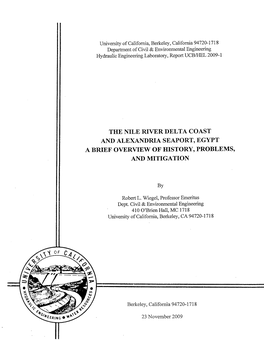 THE NILE RIVER DELTA COAST and ALEXANDRIA SEAPORT, EGYPT a BRIEF OVERVIEW of Mstory, PROBLEMS, and MITIGATION