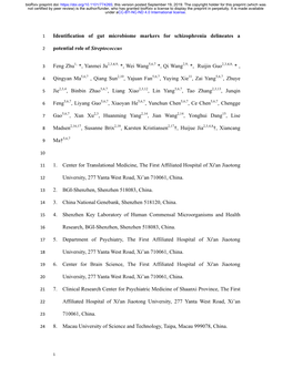 Identification of Gut Microbiome Markers for Schizophrenia Delineates A