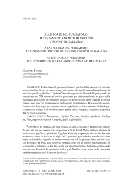 Il Testamento Inedito Di Ugolino Visconti Di Gallura*