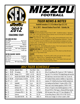 TIGER NEWS & NOTES 2012 TIGER SCHEDULE (All Times Central