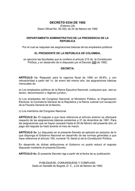 DECRETO 0334 DE 1992 (Febrero 24) Diario Oficial No