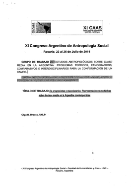 XI Congreso Argentino De Antropología Social Rosario, 23 Al 26 De Julio De 2014