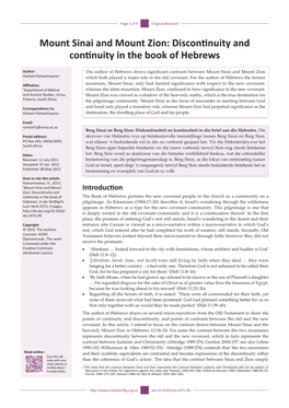 Mount Sinai and Mount Zion: Discontinuity and Continuity in the Book of Hebrews