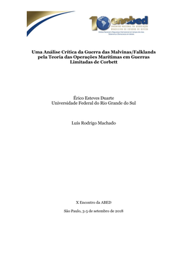 Uma Análise Crítica Da Guerra Das Malvinas/Falklands Pela Teoria Das Operações Marítimas Em Guerras Limitadas De Corbett