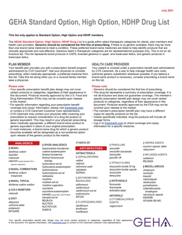 GEHA Standard Option, High Option, HDHP Drug List