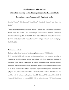 Supplementary Information: Microbial Diversity and Methanogenic Activity of Antrim Shale Formation Waters from Recently Fracture