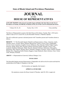 Journal -Of The- House of Representatives