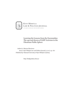 Learning the Lessons from the Euromaidan: the Ups and Downs of LGBT Activism in the Ukrainian Public Sphere