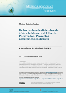 De Los Hechos De Diciembre De 2001 a La Masacre Del Puente Pueyrredón