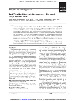 RASEF Is a Novel Diagnostic Biomarker and a Therapeutic Target for Lung Cancer